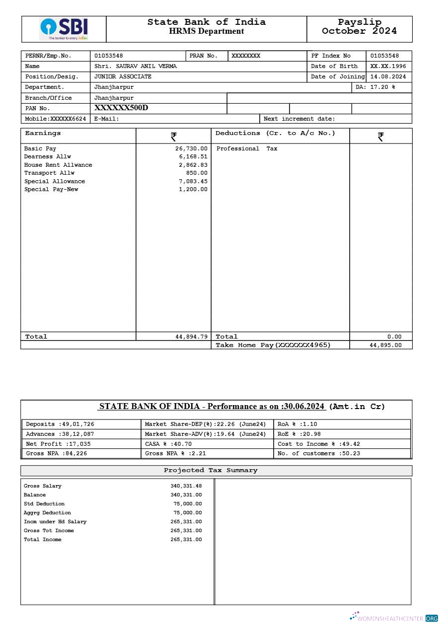 Download State Bank of India payslip template in Word and PDF formats.pdf, 1 Photoshop template